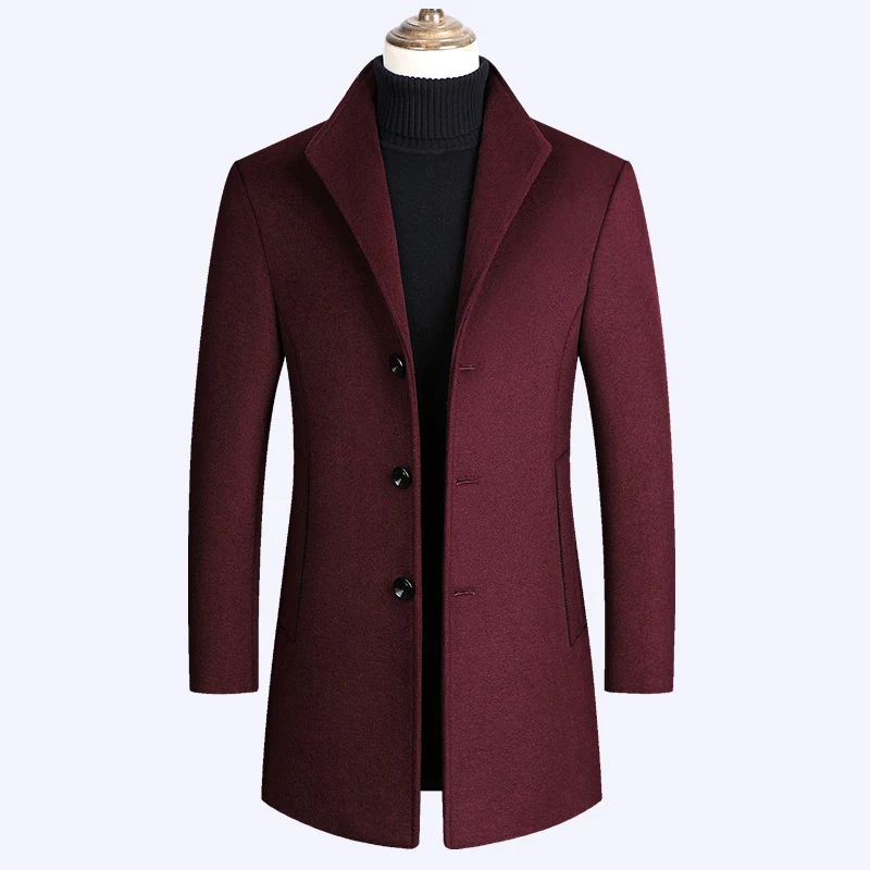 Herren Moderner taillierter Wollmix-Übermantel mit schlanker Silhouette und dreiknopfiger Front Nord Taschen