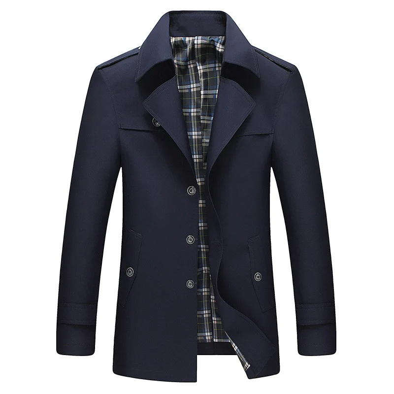 Herren Moderner Kurzmantel im Trenchcoat‑Look mit karierter Innenfütterung und Schulterklappen Nord Taschen