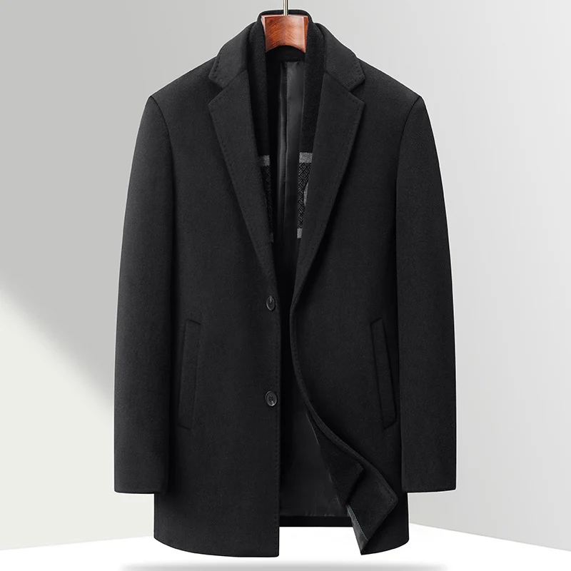 Herren Moderner Business-Übermantel aus Wollmischung mit schmalem Revers und Thermofutter Nord Taschen