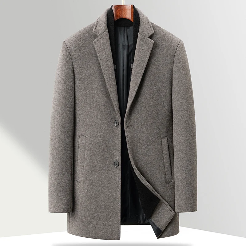 Herren Moderner Business-Übermantel aus Wollmischung mit schmalem Revers und Thermofutter Nord Taschen
