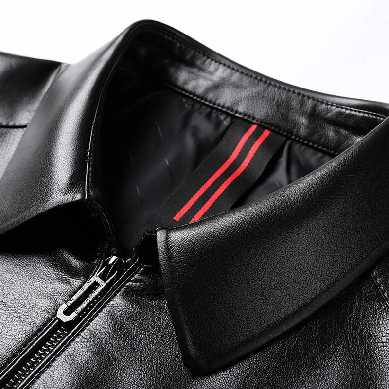 Herren Minimalistische Glattlederjacke mit Hemdkragen und taillierter Passform Nord Taschen