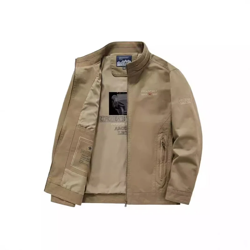 Herren Leichte Übergangsjacke mit Stehkragen, Frontreißverschluss und Innengrafik Nord Taschen