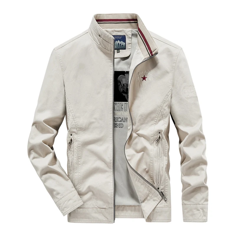 Herren Leichte Übergangsjacke mit Stehkragen, Frontreißverschluss und Innengrafik Nord Taschen