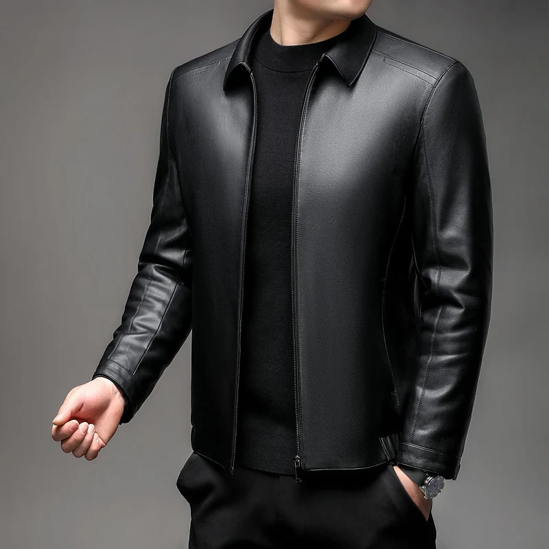 Herren Glatte Kunstlederjacke mit wärmendem Kunstfellfutter, Hemdkragen und elastischem Saum Nord Taschen