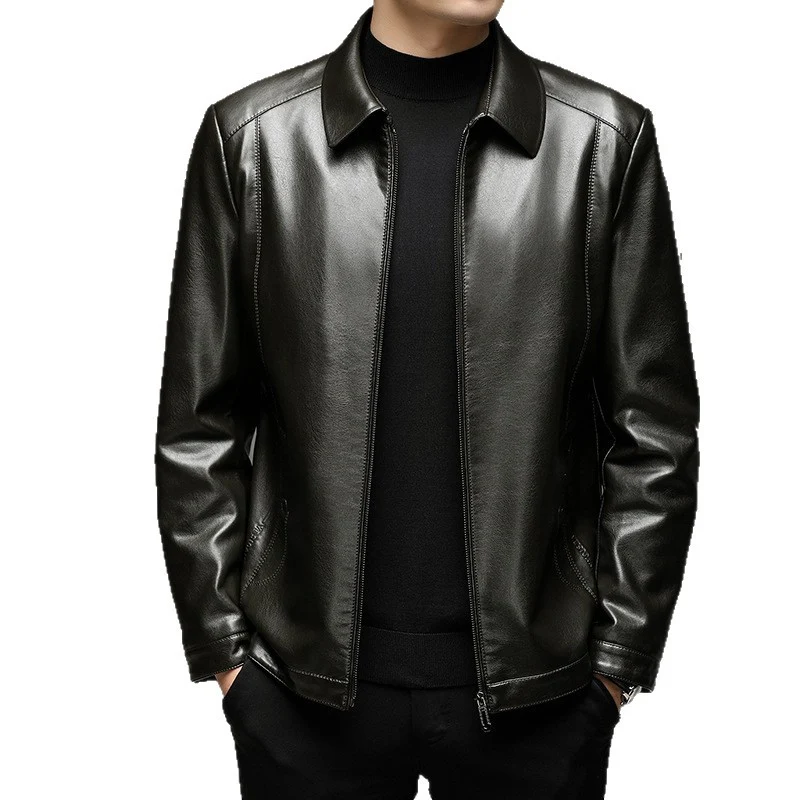 Herren Glatt-Lederimitat Zipjacke im Hemdkragenstil mit minimalistischer Nahtführung Nord Taschen