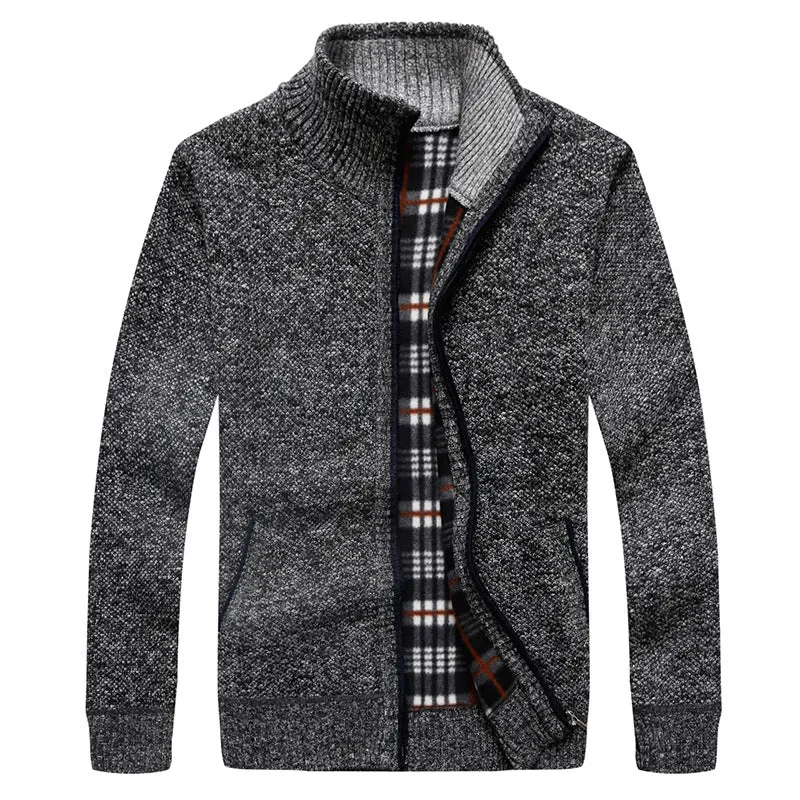 Herren Gefütterte Strick-Zipjacke mit Stehkragen und karierter Fleece-Innenseite Nord Taschen