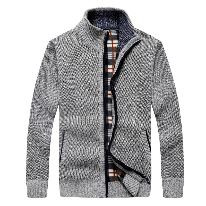 Herren Gefütterte Strick-Zipjacke mit Stehkragen und karierter Fleece-Innenseite Nord Taschen