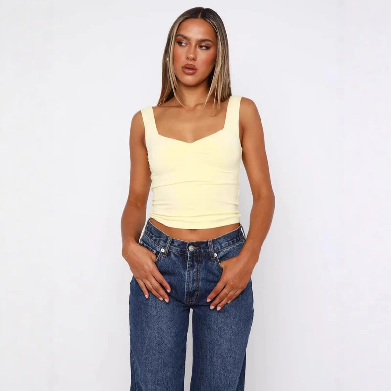 Damen figurbetontes Crop-Top mit breiten Trägern und V-Ausschnitt