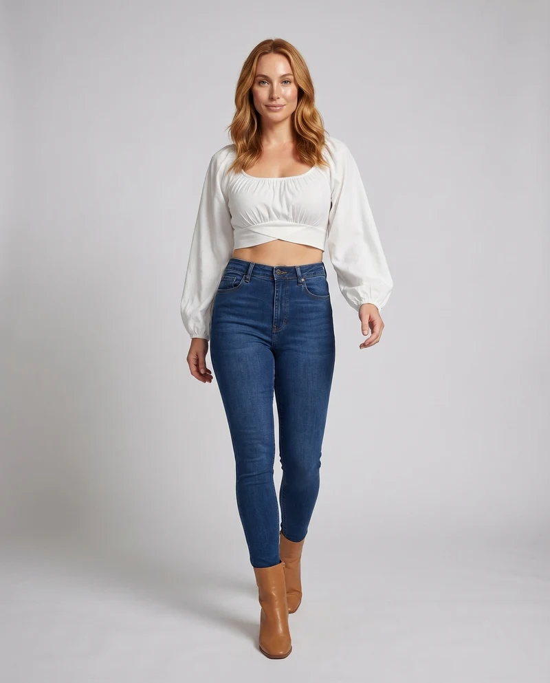 Damen cropped Oberteil mit voluminösen Ärmeln und elegantem Ausschnitt