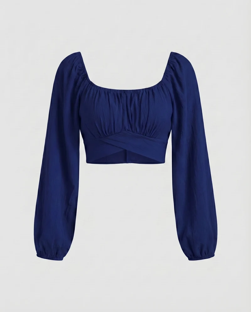 Damen cropped Oberteil mit voluminösen Ärmeln und elegantem Ausschnitt
