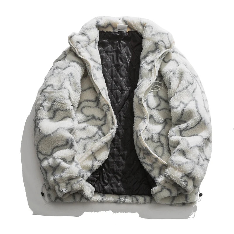 Damen kuschelige Teddy-Fleece Jacke mit Stehkragen und Kordelzug Nord Taschen
