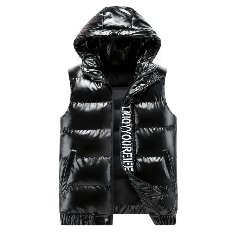 Damen Ärmelose hochglänzende Steppweste mit Kapuze und Thermoisolierung Nord Taschen