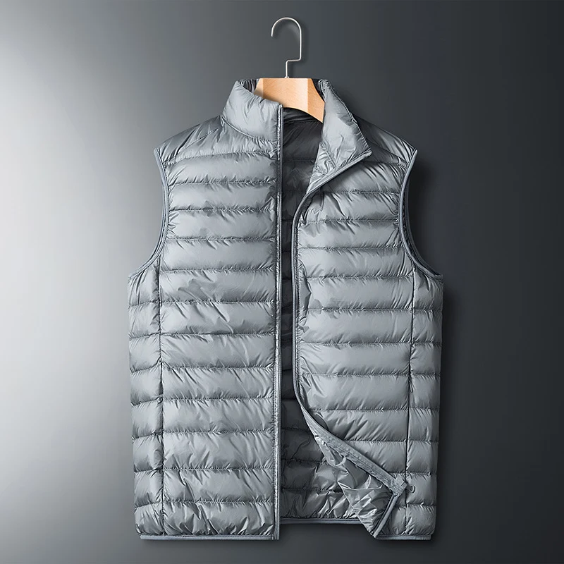 Herren Ultraleichte packbare Daunenimitat-Steppweste mit Stehkragen Nord Taschen