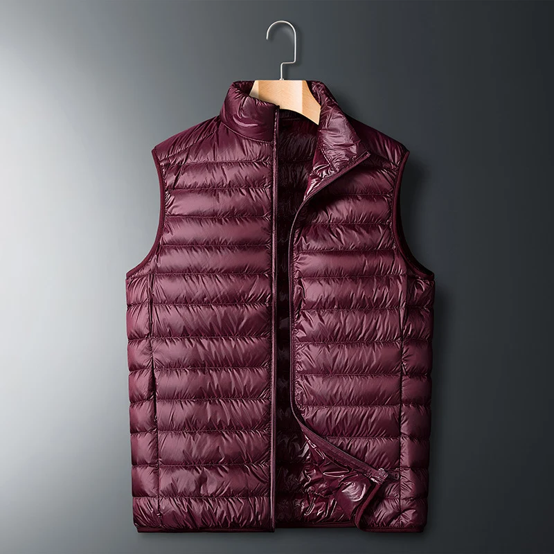 Herren Ultraleichte packbare Daunenimitat-Steppweste mit Stehkragen Nord Taschen