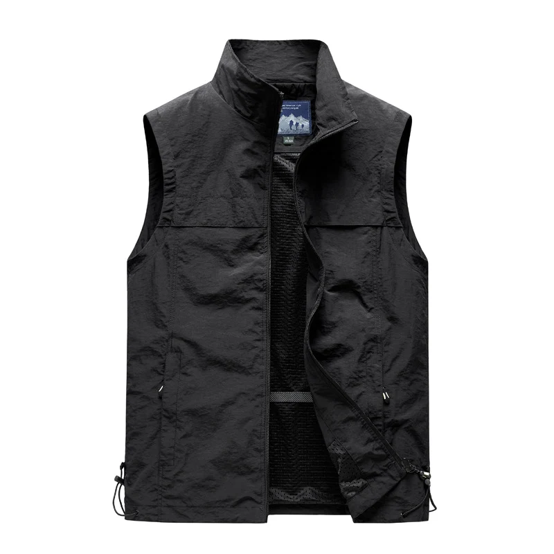 Herren Ultraleichte Outdoor-Utility-Weste mit Mesh‑Futter, Windschutzkragen und Kordelzug Nord Taschen