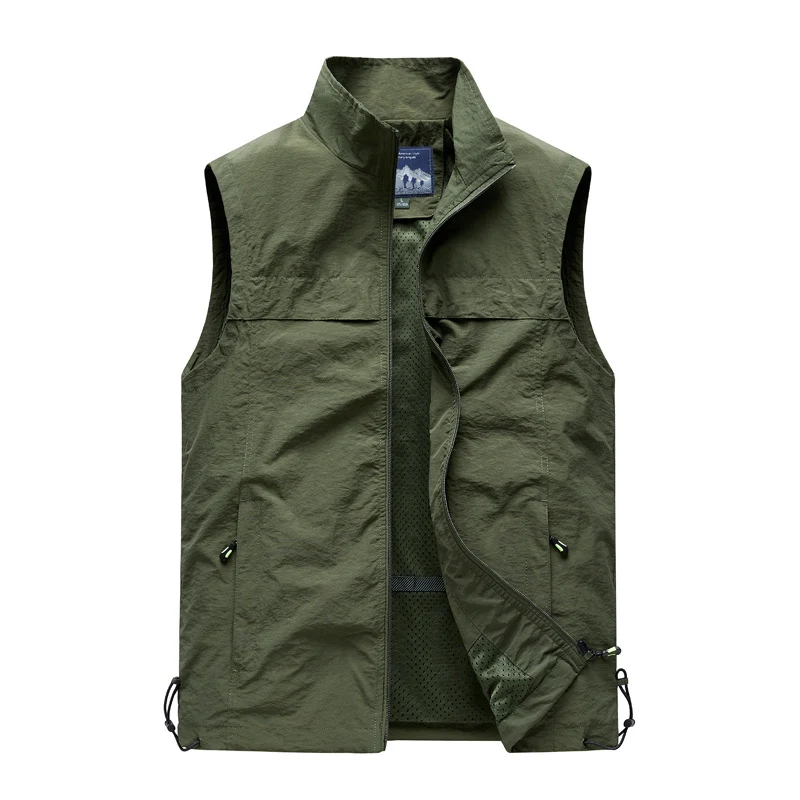 Herren Ultraleichte Outdoor-Utility-Weste mit Mesh‑Futter, Windschutzkragen und Kordelzug Nord Taschen