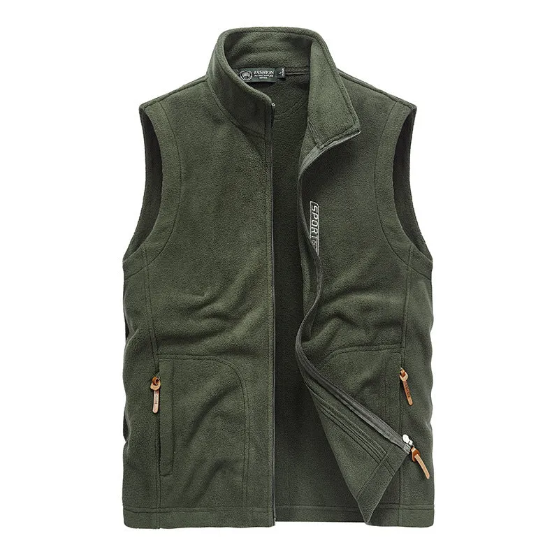 Herren Fleece-Utility-Weste mit durchgehendem Reißverschluss, Stehkragen und Reißverschlusstaschen Nord Taschen
