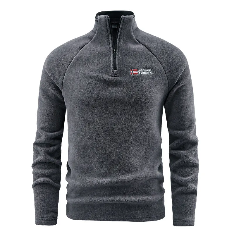Herren Fleece-Halbzip-Pullover mit hohem Stehkragen und Raglanärmeln Nord Taschen