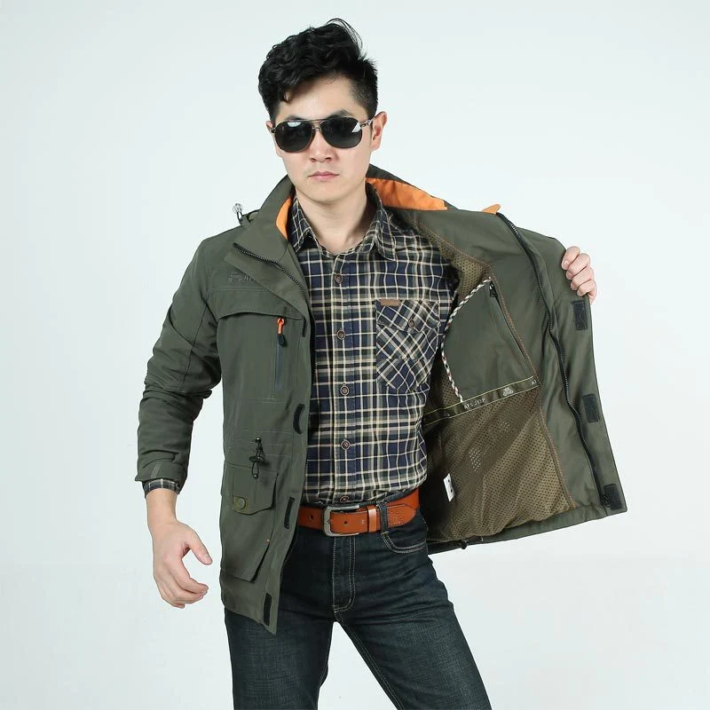 Herren Fieldjacke mit Mesh-Innenfutter, Kapuze und Multifunktions‑Taschen Nord Taschen