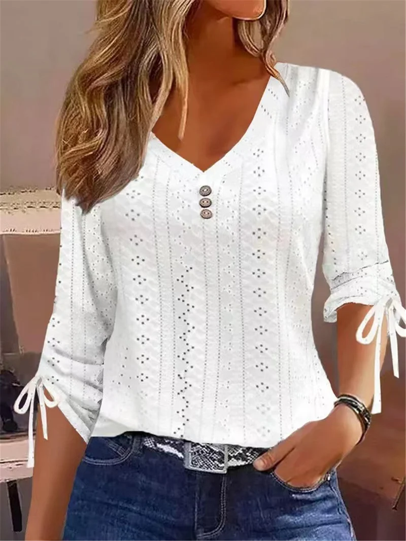 Damen V-Ausschnitt Bluse mit Raffdetails - Arvani