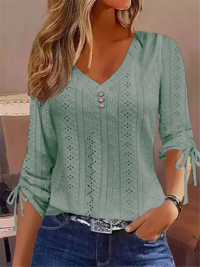 Damen V-Ausschnitt Bluse mit Raffdetails - Arvani
