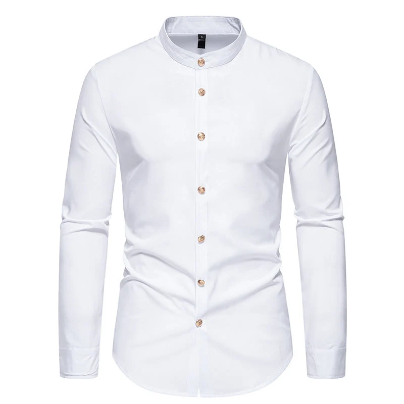 Herren Langarmhemd mit modernem Stehkragen und eleganten Knopfdetails
