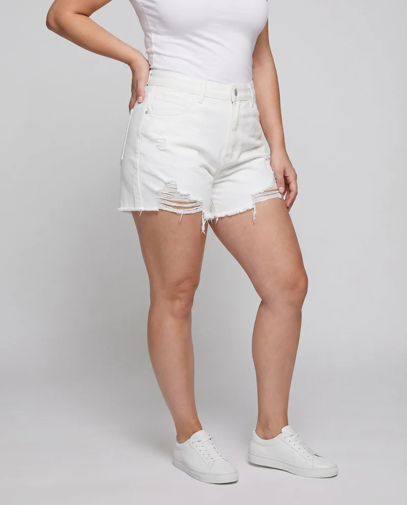 Damen Jeans-Shorts High-Waist Fransen Rissdetails