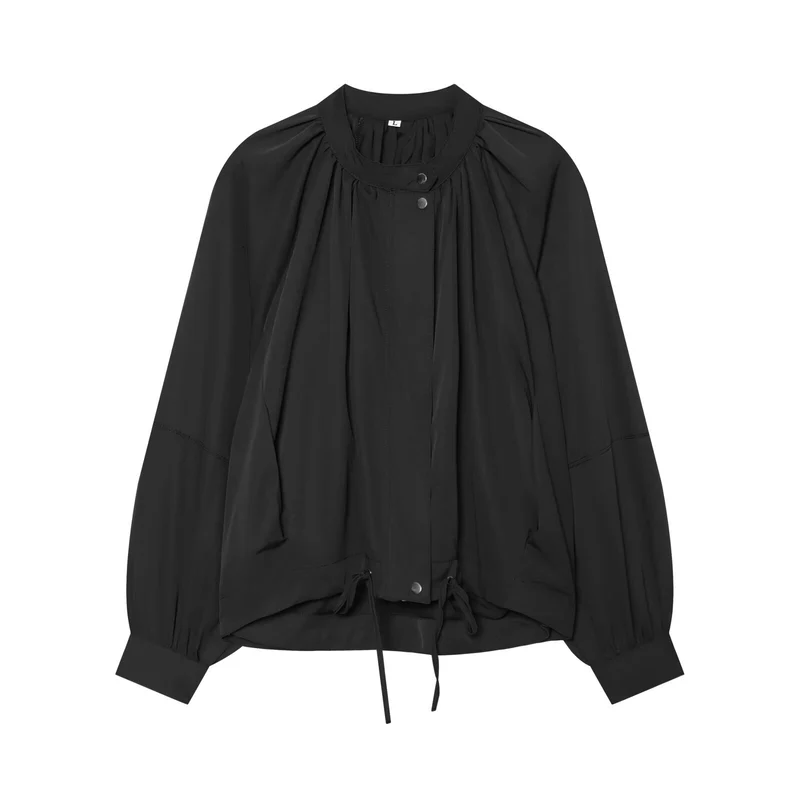 Damen Leichte Blousonjacke mit Rundhals, geraffter Passe und Tunnelzug Nord Taschen