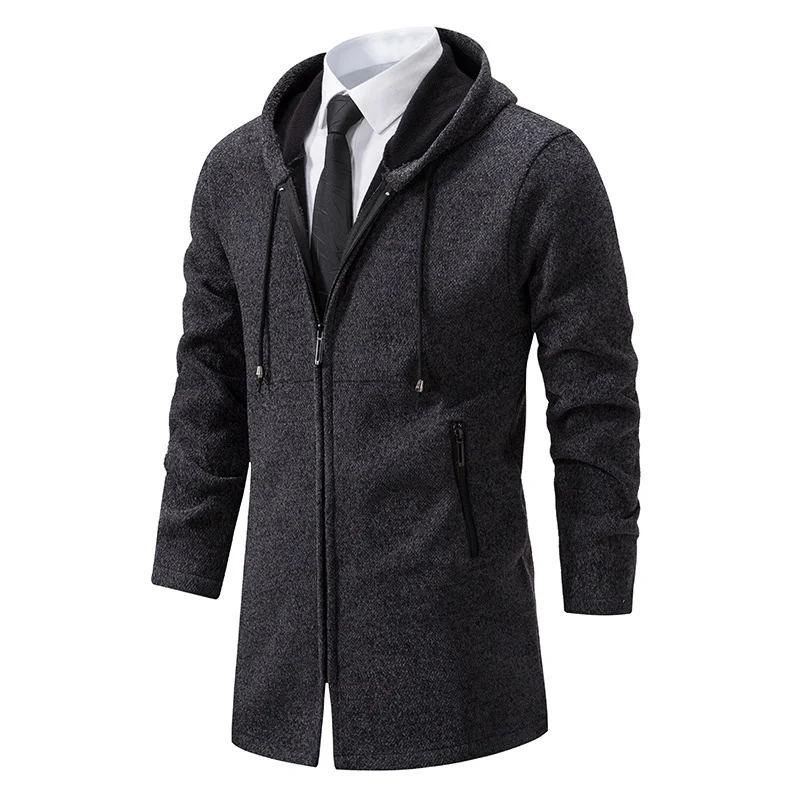 Herren Longline-Strickmantel mit Kapuze, taillierter Silhouette und wärmender Fleece-Innenlage Nord Taschen