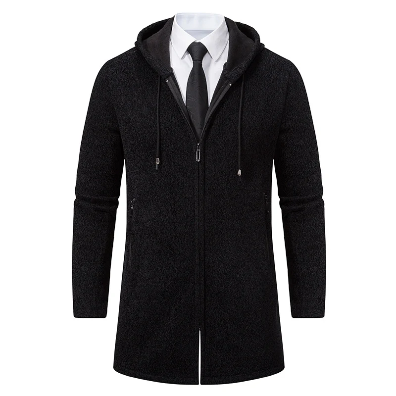 Herren Longline-Strickmantel mit Kapuze, taillierter Silhouette und wärmender Fleece-Innenlage Nord Taschen
