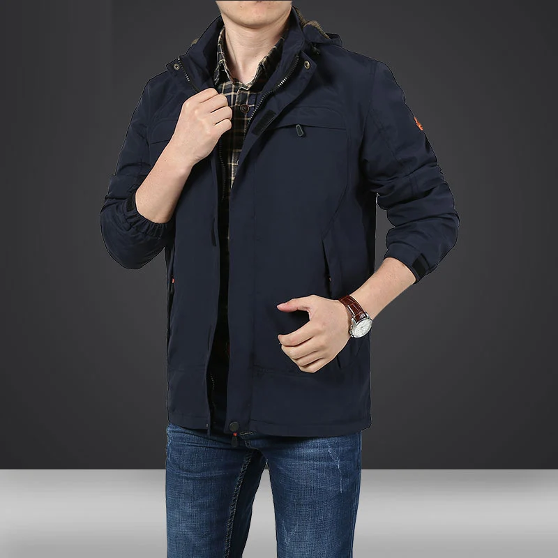 Herren leichte Kapuzen-Utility-Jacke mit Windschutz und Mehrfachtaschen Nord Taschen