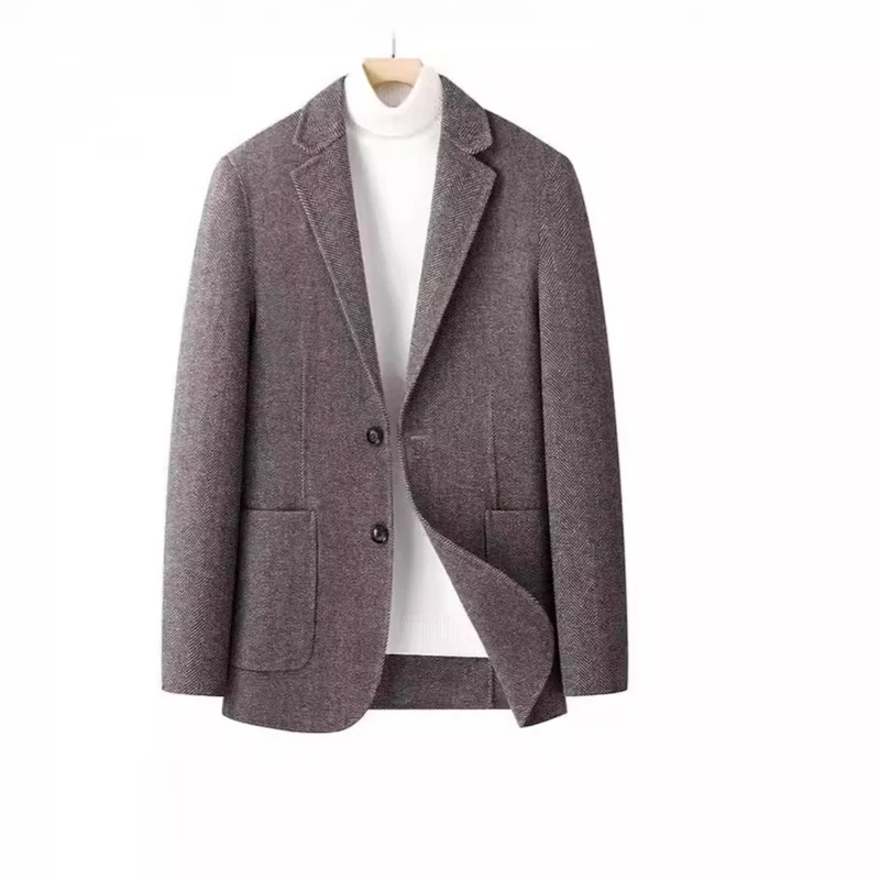 Herren Fischgrät-Wollblazer mit Reverskragen und aufgesetzten Taschen Nord Taschen