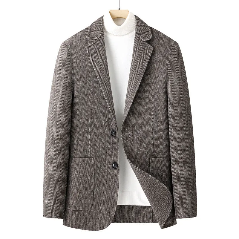 Herren Fischgrät-Wollblazer mit Reverskragen und aufgesetzten Taschen Nord Taschen