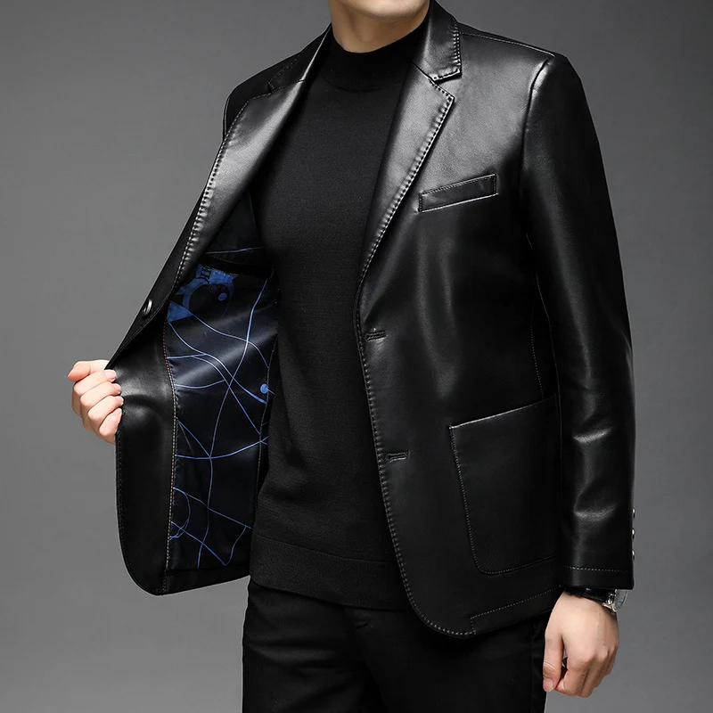 Herren Elegantes Kunstleder-Sakko im Tailored-Fit mit Reverskragen und Pattentaschen Nord Taschen