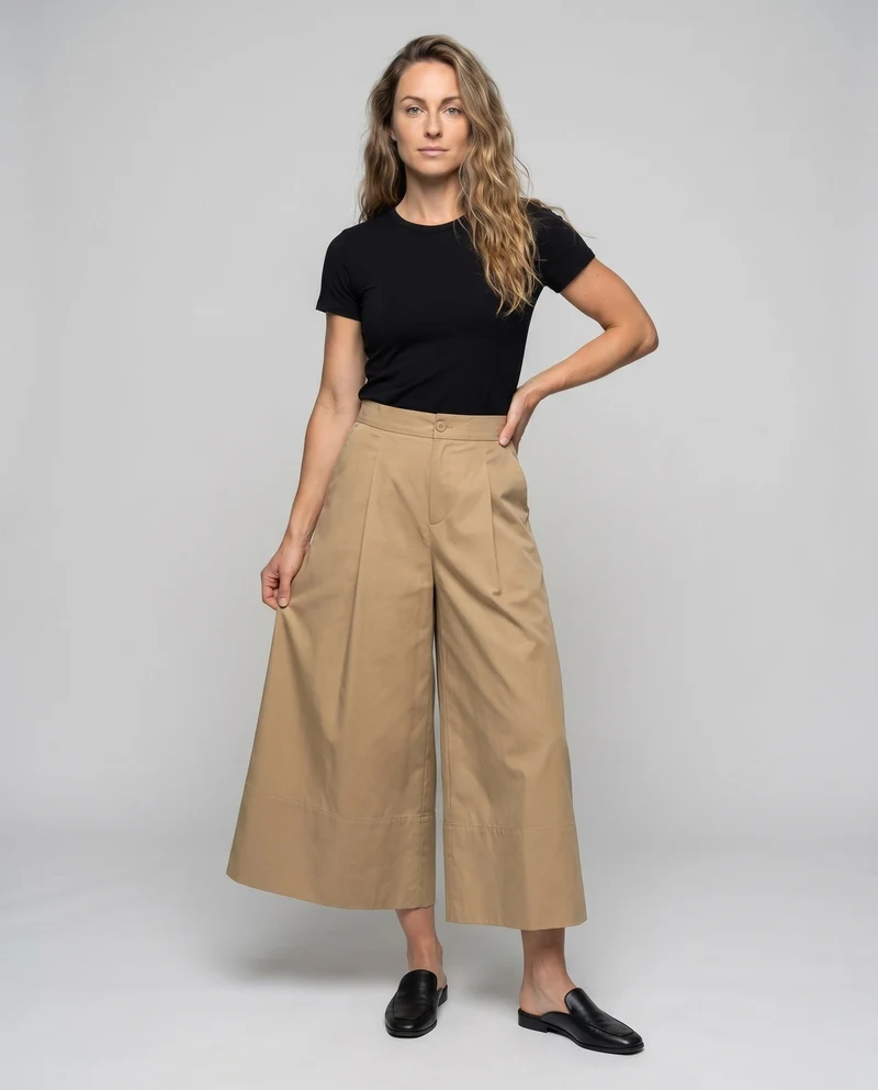 Damen Weite Culotte mit Falten und hohem Bund