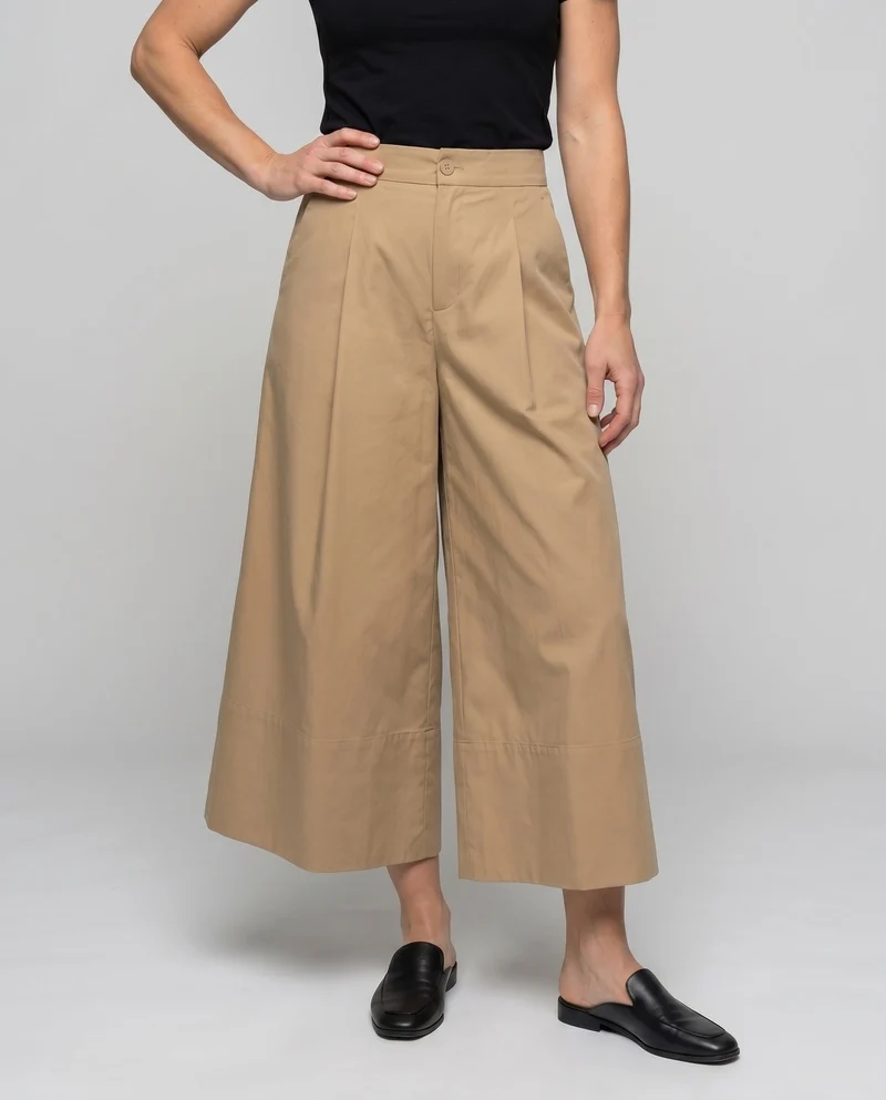 Damen Weite Culotte mit Falten und hohem Bund