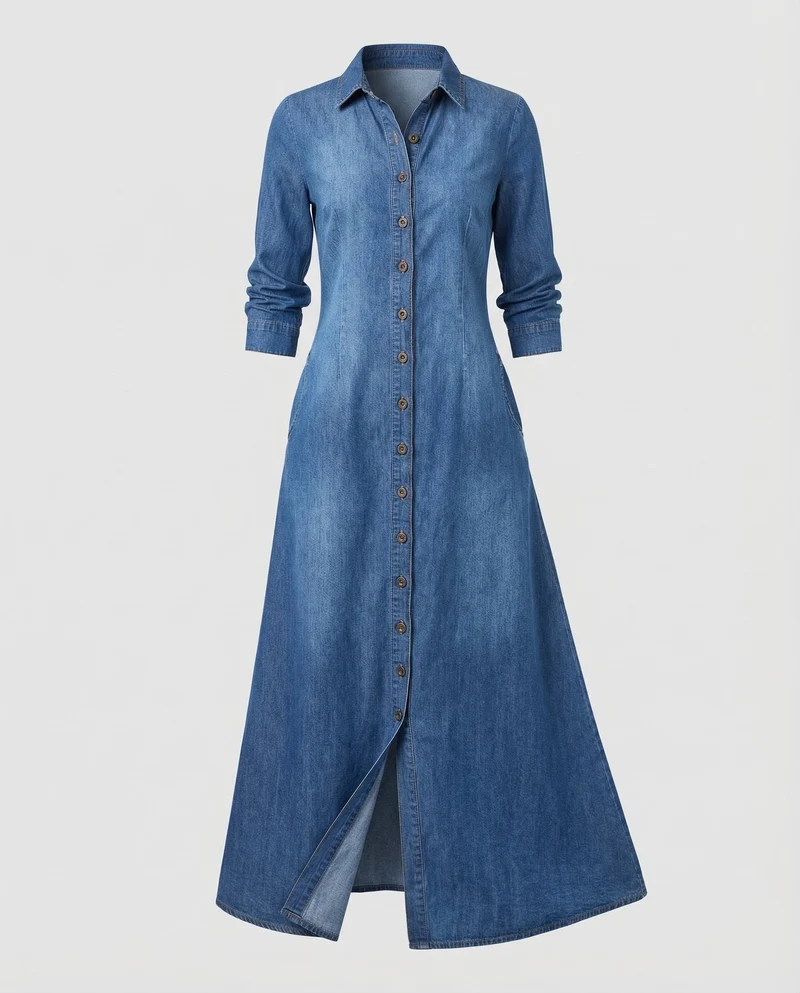Damen Langarm Hemdblusenkleid - Vittorelli
