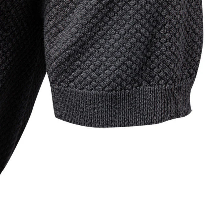 Herren strukturiertes Feinstrickpoloshirt mit offenem Reverskragen