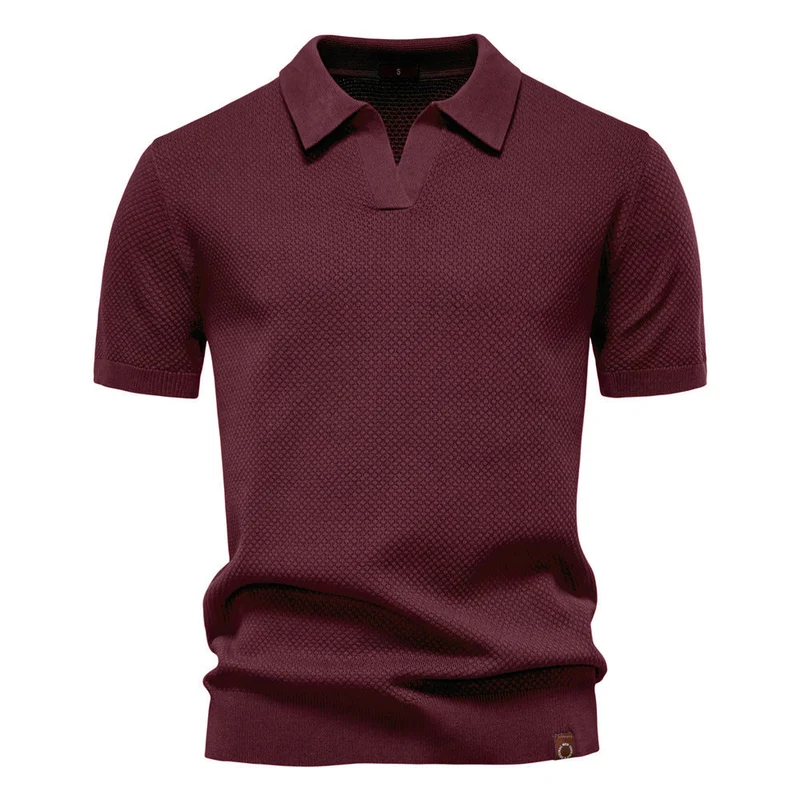 Herren strukturiertes Feinstrickpoloshirt mit offenem Reverskragen