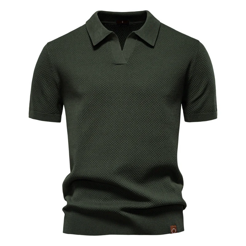 Herren strukturiertes Feinstrickpoloshirt mit offenem Reverskragen