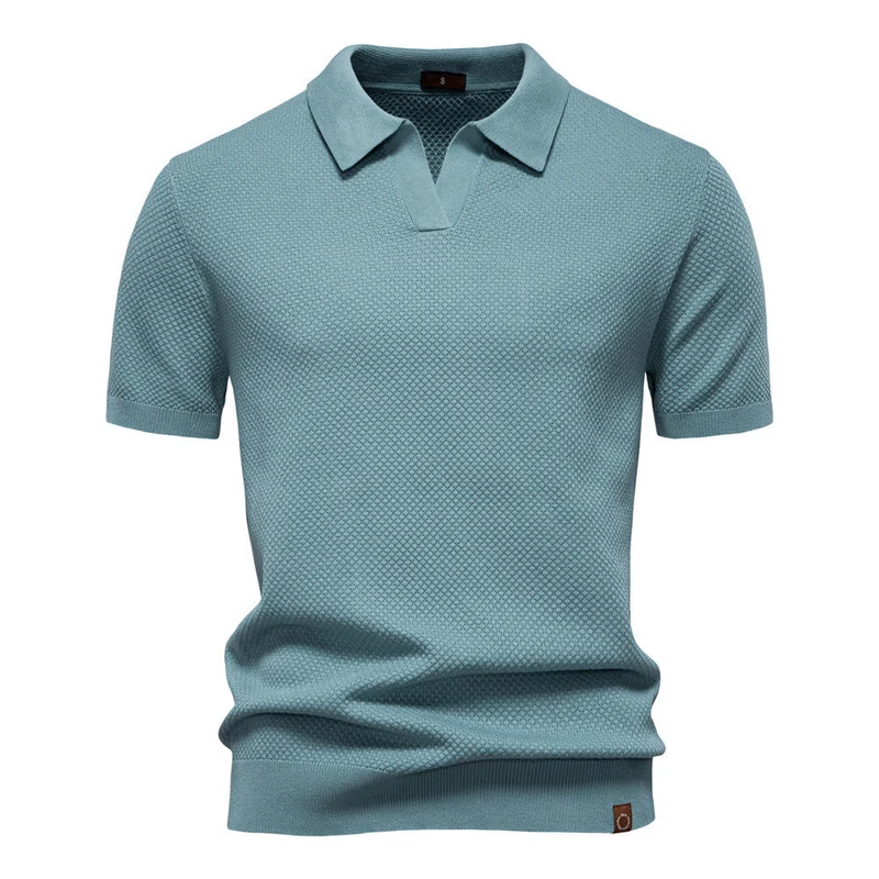 Herren strukturiertes Feinstrickpoloshirt mit offenem Reverskragen
