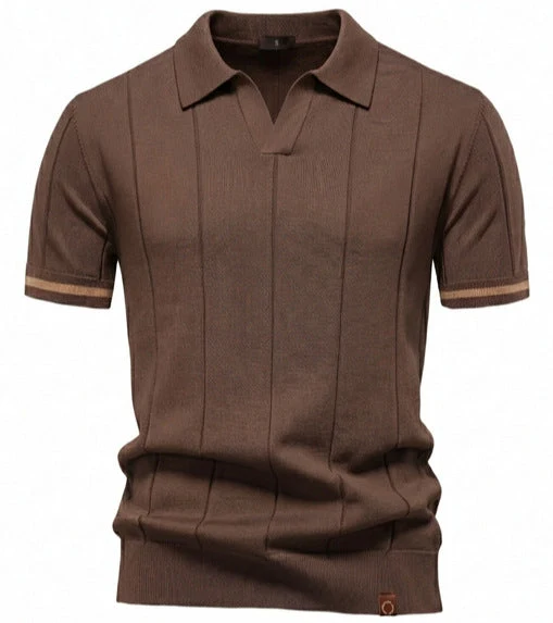 Herren strukturiertes Feinstrickpoloshirt mit offenem Reverskragen