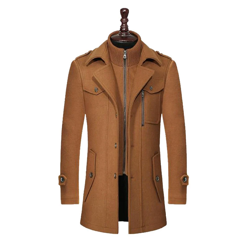 Herren Wollmix-Kurzmantel mit integrierter Stehkragen-Innenjacke und Pattentaschen Nord Taschen