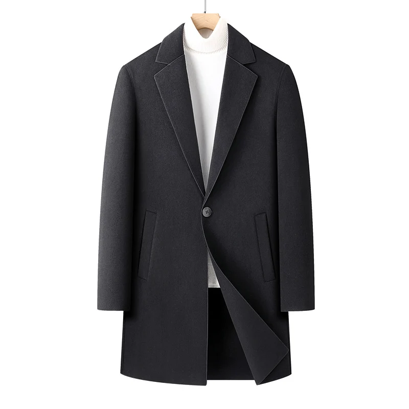 Herren Wollmantel Einreihiger Business-Übermantel mit klassischem Revers Nord Taschen
