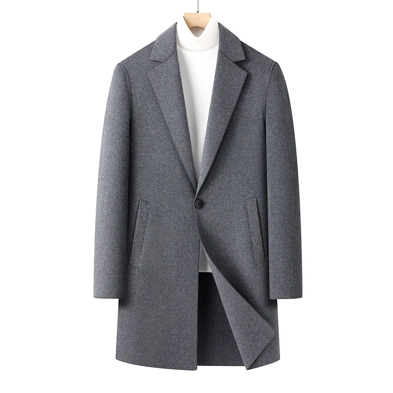 Herren Wollmantel Einreihiger Business-Übermantel mit klassischem Revers Nord Taschen