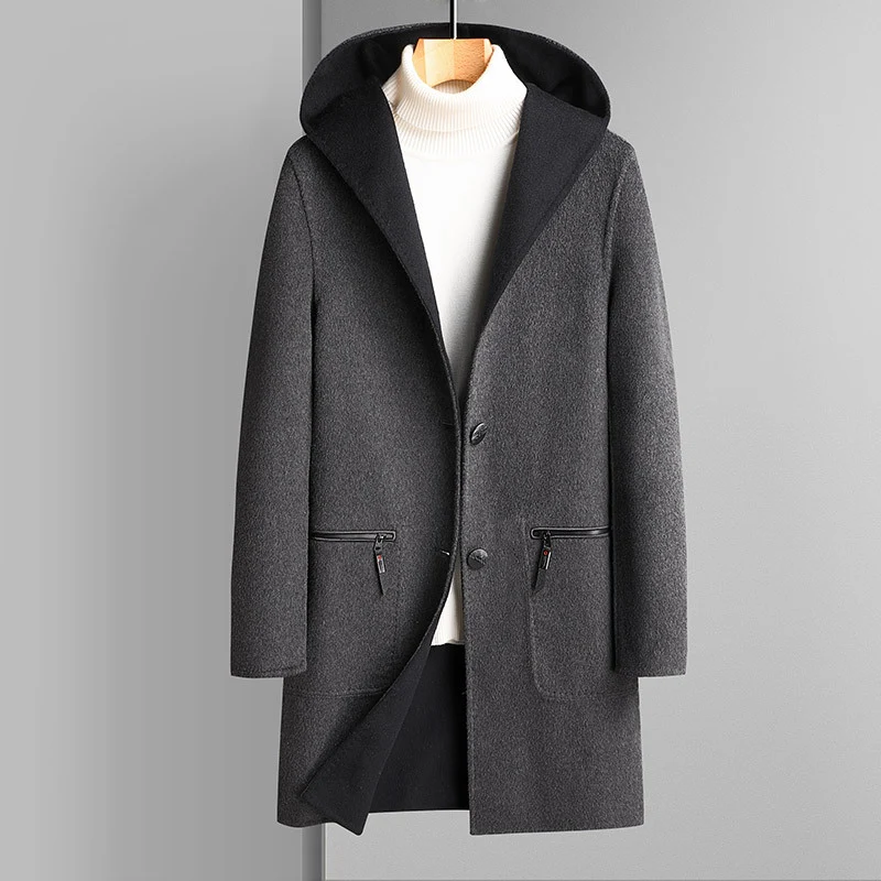 Herren Wendbarer Wollmantel mit Kapuze Nord Taschen