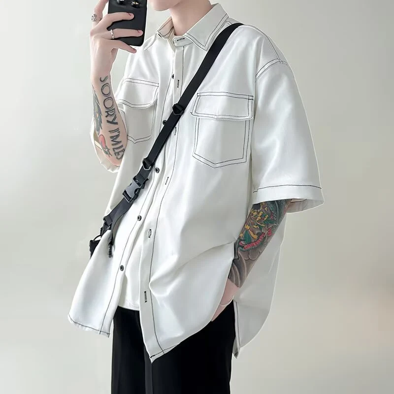 Herren Modisches Oversized Kurzarm-Hemd Nord Taschen