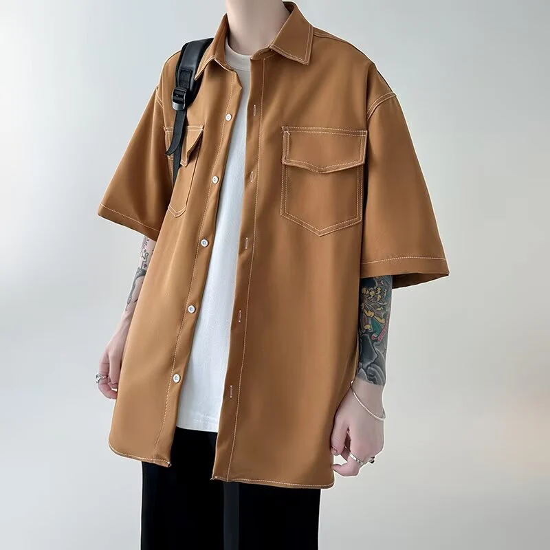 Herren Modisches Oversized Kurzarm-Hemd Nord Taschen