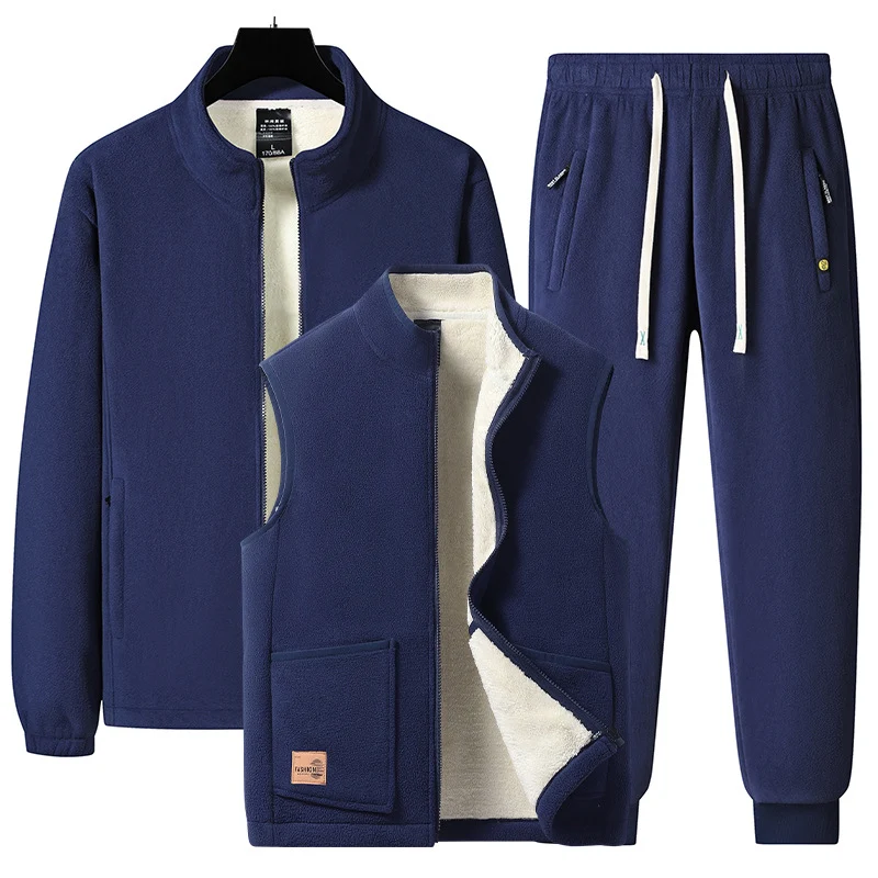 Herren Dreiteiliges Thermo-Fleece-Trainingsset mit wattierter Weste und Jogginghose Nord Taschen
