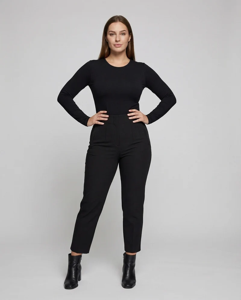 Damen nan hochgeschnittene taillierte Ankle-Hose mit formendem Komfortbund, Bügelfalte und schlanker Zigaretten-Silhouette - Arvani